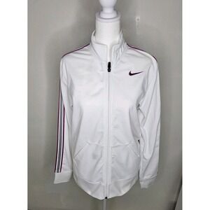 Y2k Nike Women's White Magenta Trim Stripes Size Medium Track Jacket‎